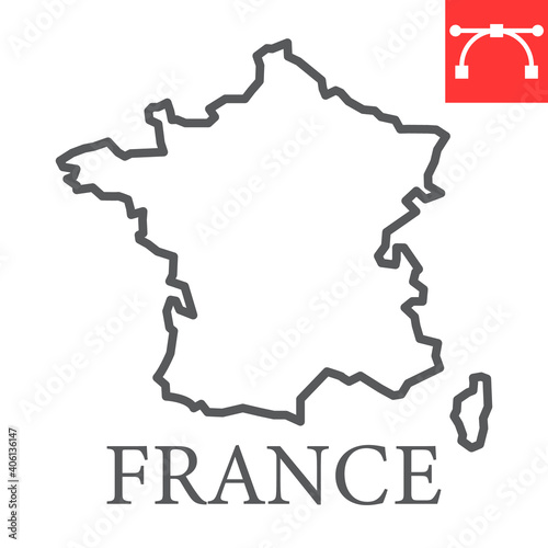 Map of France line icon, country and geography, france map sign vector graphics, editable stroke linear icon, eps 10.