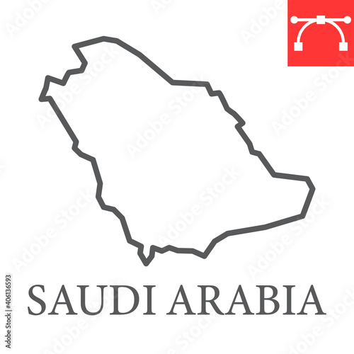 Map of Saudi Arabia line icon, country and geography, saudi arabia map sign vector graphics, editable stroke linear icon, eps 10.