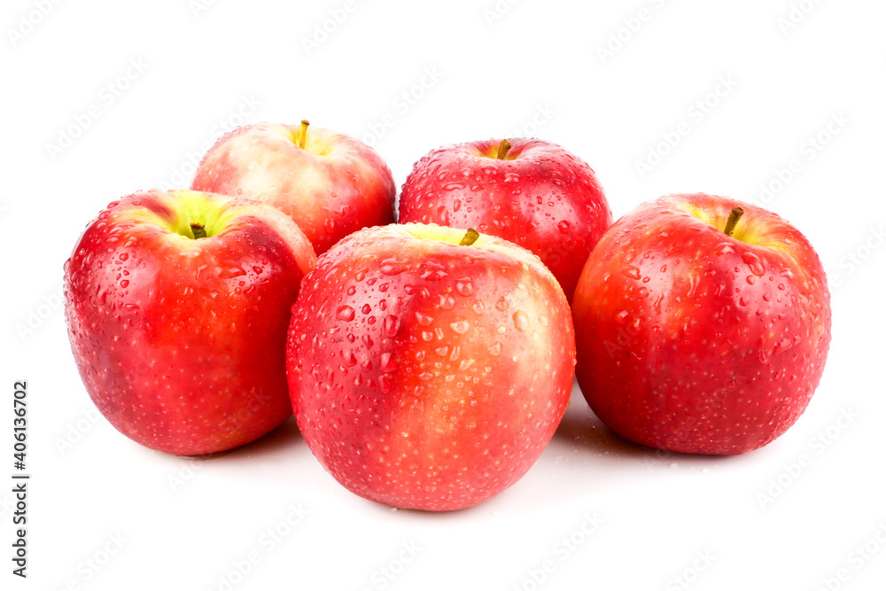 Red apples pink lady (Malus domestica Cripps Pink) isolated on white background. Organic fruits for a healthy diet and lifestyle