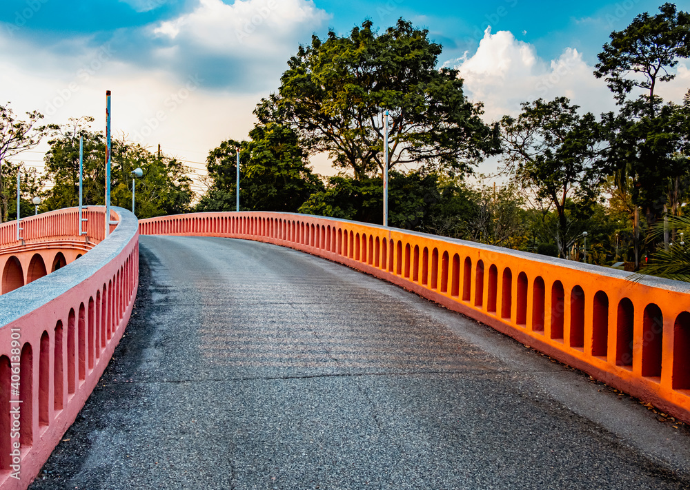 red bridge in  Chatuchak Park Bangkok Thailand