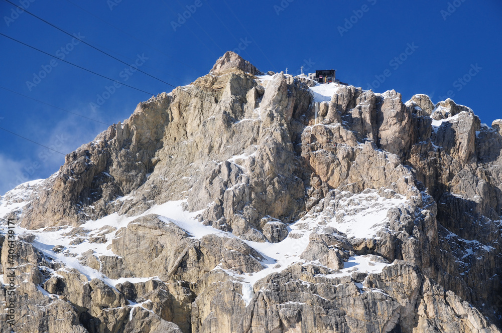 Lagazuoi mountain seen from Passo Falzarego in winter. Dolomites near Cortina d'Ampezzo (Belluno). Veneto, Italy.
