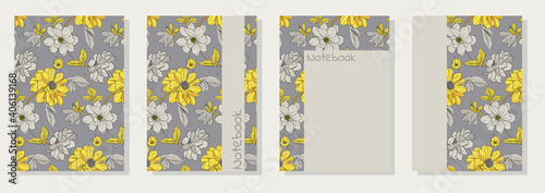 Vector templates for cover pages. Universal abstract floral cover layout. Suitable for notebooks, books, diaries, catalogs, etc