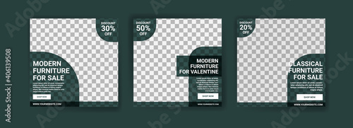 Social media post template for furniture sale. Advertising furniture sales. Offer social media banners for furniture ads. Social media post design template for promotion.