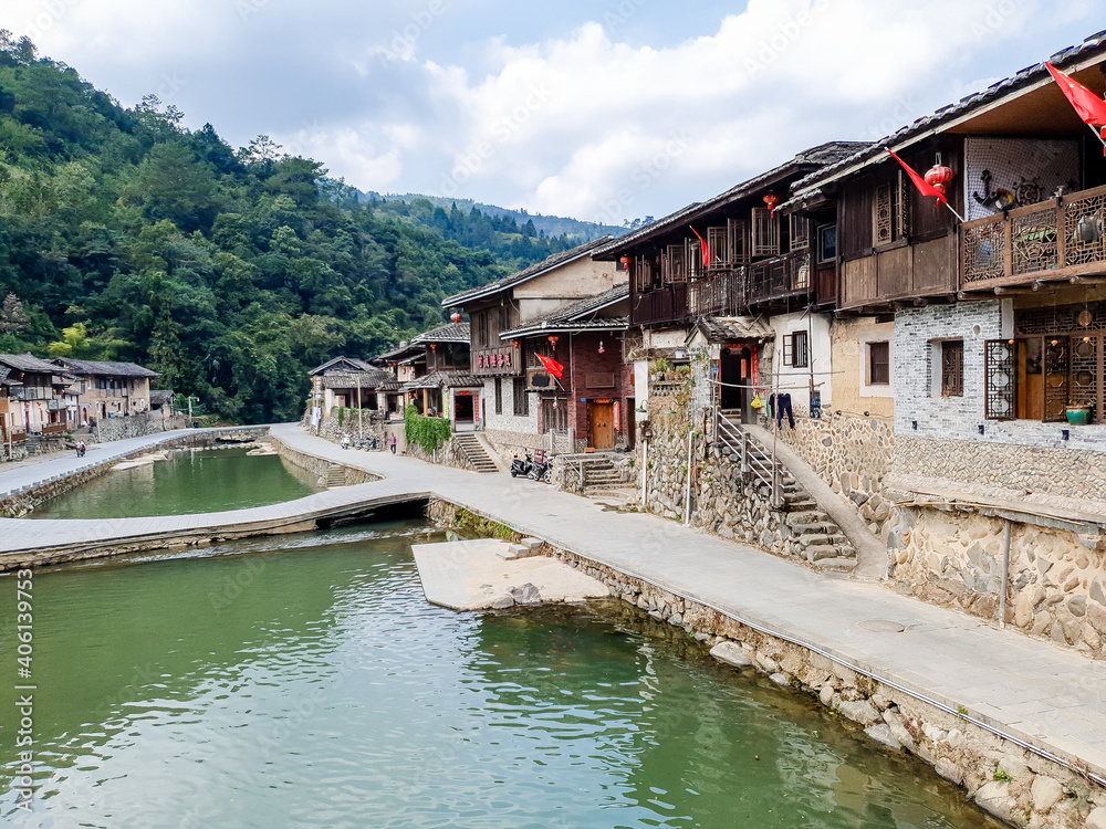 FUJIAN,CHINA 20 october 2020 - Landscape of Taxia village ancestral hall,located in Tianloukeng tulou cluster hall