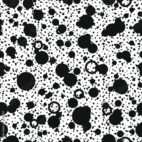 Vector seamless template with black dots and circles on a white background.