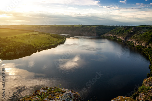 Fototapeta Naklejka Na Ścianę i Meble -  Beautiful evening over the canyon with the river. Europe trip in summer.