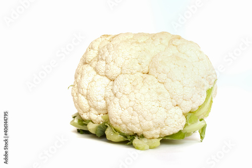 Organic fresh cauliflower isolated on white background. Healthy vegetables.