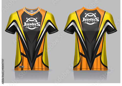 Esport gaming t shirt jersey template, uniform, front and back view