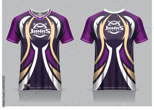 Esport gaming t shirt jersey template, uniform, front and back view