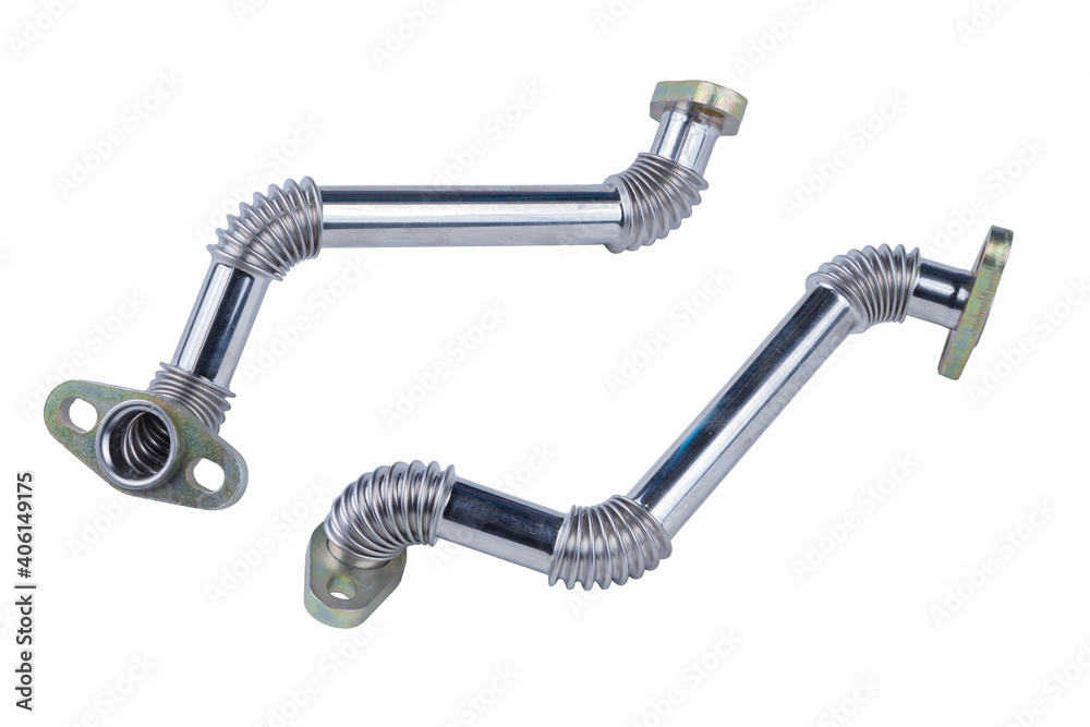 truck engine turbocharger drain tube isolated on white background truck engine turbocharger drain tube isolated on white background