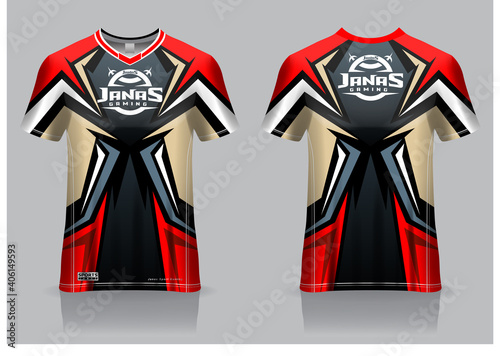 Esport gaming t shirt jersey template, uniform, front and back view