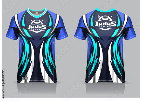 Esport gaming t shirt jersey template, uniform, front and back view