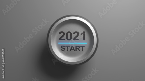 2021 - Press the start button. Concept of the New Year. 3D illustration © Thaut Images