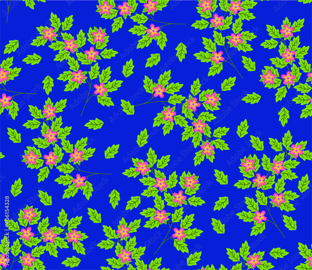 Vector seamless pattern with small blue, pink and yellow   flowers. Light floral background