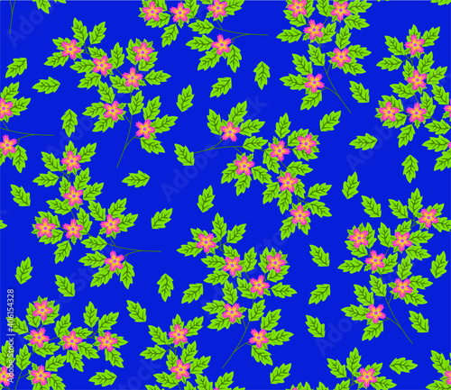Vector seamless pattern with small blue  pink and yellow   flowers. Light floral background