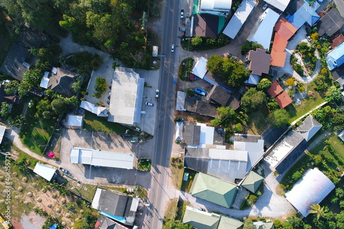 The villa house city Road forest aerial top view UAV