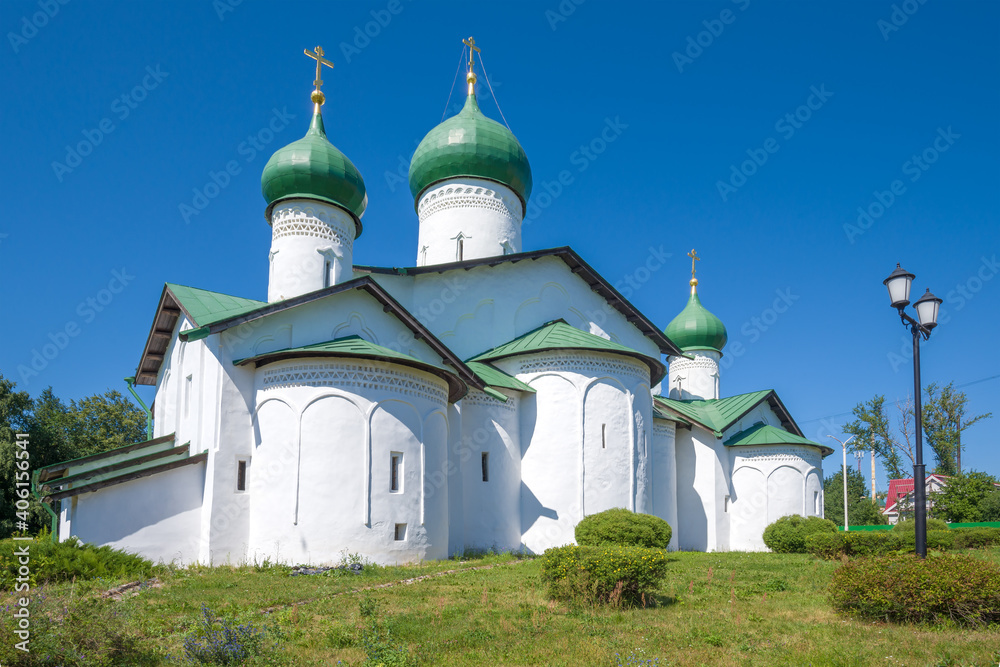 Church of the Epiphany of the Lord with Zapskovye on a sunny July day. Pskov, Russia
