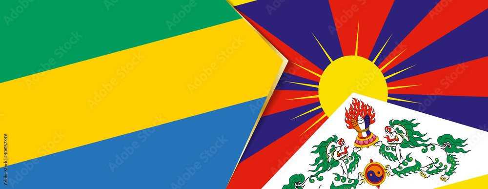 Gabon and Tibet flags, two vector flags. Gabon and Tibet flags, two vector flags.