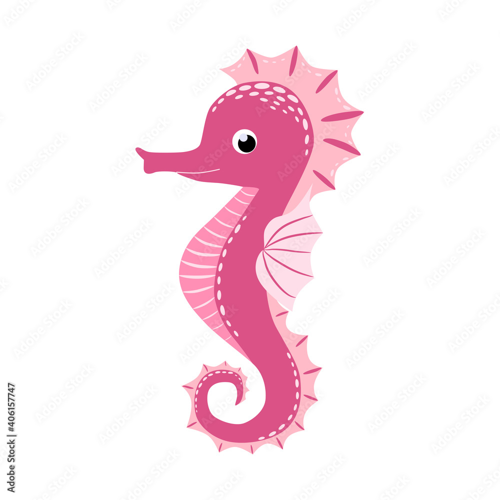 Fototapeta premium Seahorse, Scandinavian style hippocampus, hand drawn, beautiful detailed
