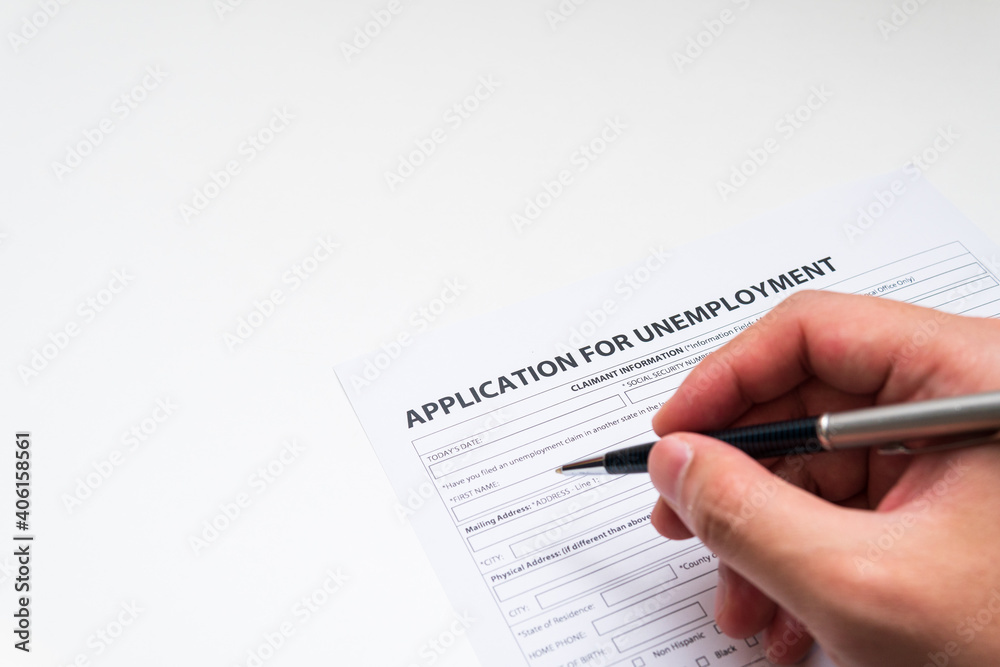 Application for unemployment is being filled by job loser. Application for unemployment is being filled by job loser.