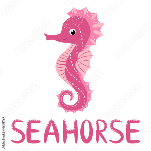 Seahorse, Scandinavian style hippocampus, hand drawn, beautiful detailed