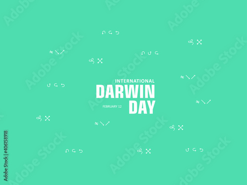 The letters for International Darwin Day, which falls on February 12, are surrounded by ornamental symbols of science. Charles Darwin is a scientist who has contributed a lot to the world photo