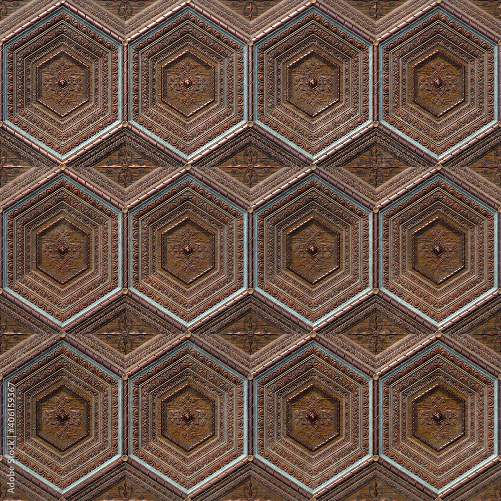 Obraz premium beautiful old wooden texture as background. Victorian wood ceiling 3D-rendering