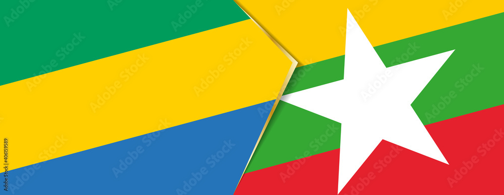 Gabon and Myanmar flags, two vector flags. Gabon and Myanmar flags, two vector flags.