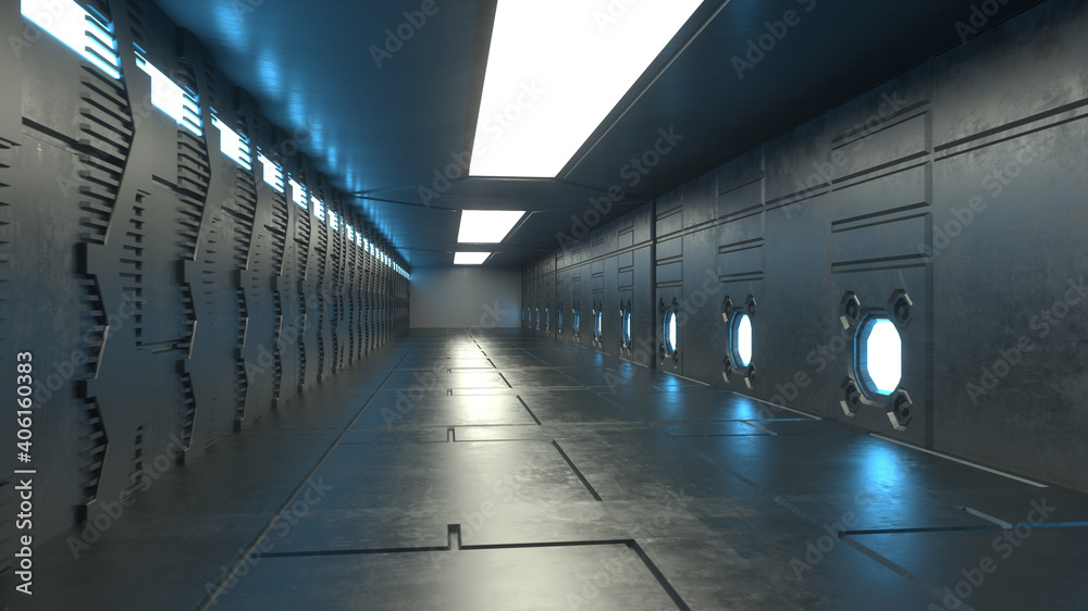 Fototapeta premium 3d render. Futuristic hallway. Concept of modern architecture and interior spaceship