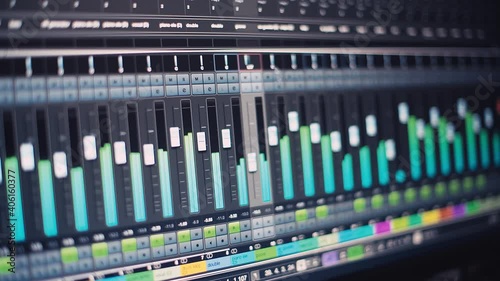 Multitrack music software mixer with automatically changing volumes. Close-up panning