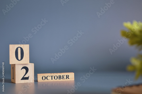 October 2, Cover in the evening time, Date Design with number cube for a background.