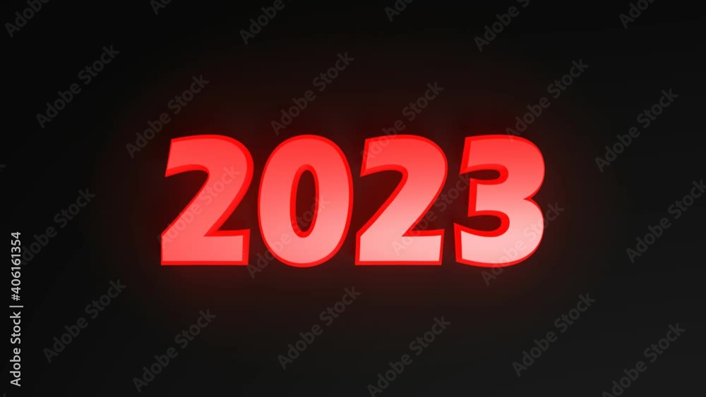 The write 2023 in red lighted characters, on black background - 3D rendering video clip The write 2023 in red lighted characters, on black background - 3D rendering video clip