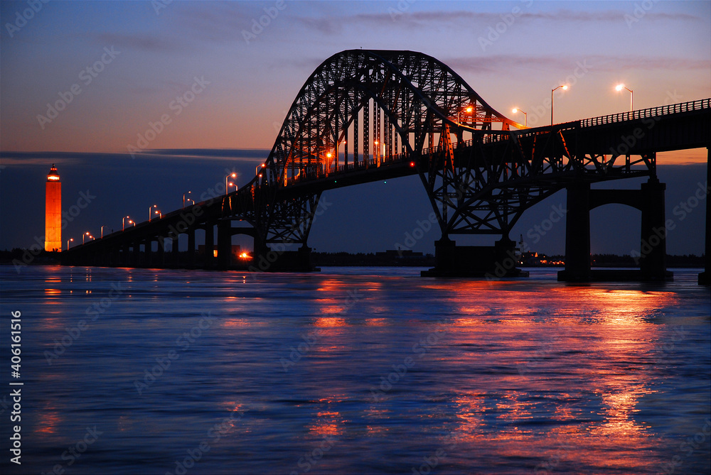 The Robert Moses Causeway, a steel arch bridge, spans the Great South Bay in Long Island The Robert Moses Causeway, a steel arch bridge, spans the Great South Bay in Long Island
