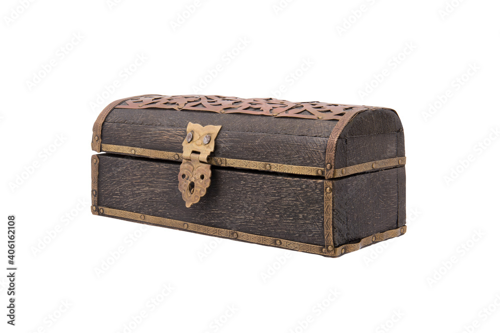 An old retro treasure box isolated on white background An old retro treasure box isolated on white background