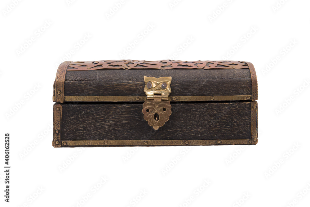 An old retro treasure box isolated on white background An old retro treasure box isolated on white background