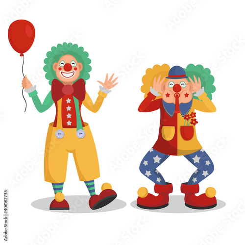 Funny cartoon circus clowns vector illustration.