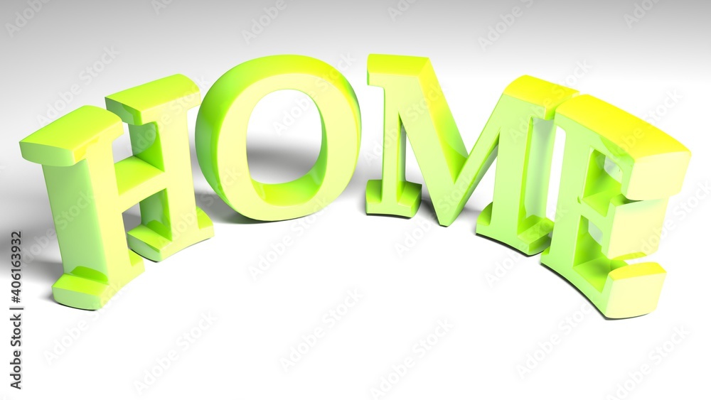 HOME green bent write on white background - 3D rendering illustration HOME green bent write on white background - 3D rendering illustration