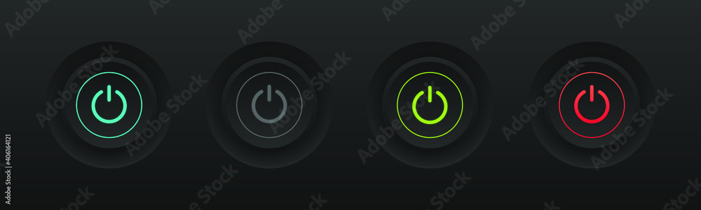 Turn On and Off button. Modern dark design. Vector illustration.