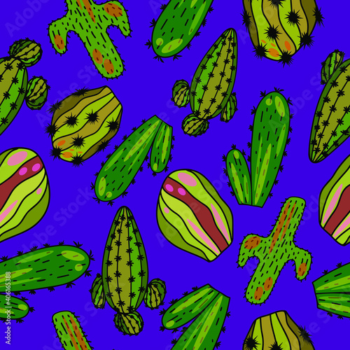 A seamless pattern with modern cactus for textile, wrapping paper, wallpaper. Vector.
