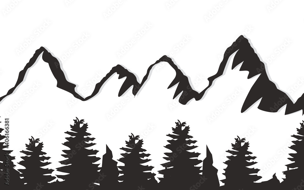 Fototapeta premium Mountain with tree silhouette vector