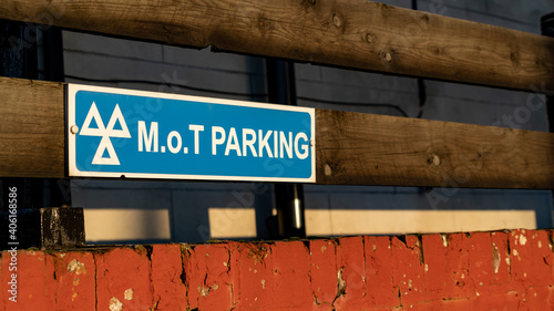 MOT Parking sign on a garage forecourt