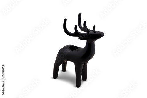 Black Christmas deer porcelain ceramic material isolated on white background 