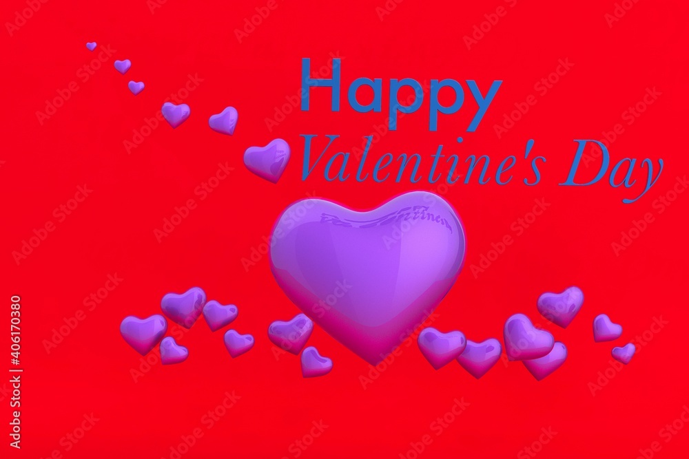 Happy Valentine's Day Romantic Background with Realistic 3d heart