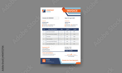 Invoice template, corporate, Vector template, billing template for business