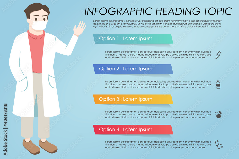 Infographic Template with medical icon and doctor describing data Infographic Template with medical icon and doctor describing data
