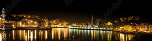 Panoramic view at night of the Port of Pasaia, Guipuzcoa, Spain