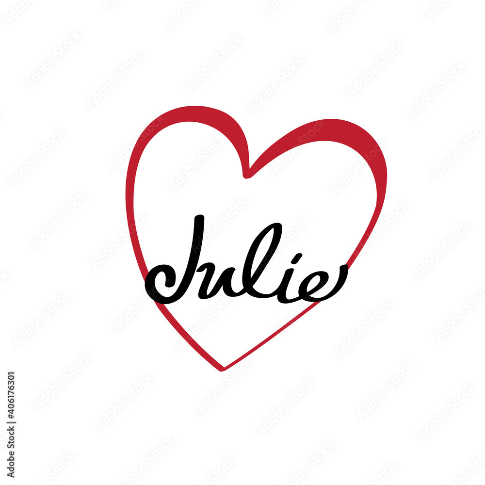 Julie name valentines love heart logo vector