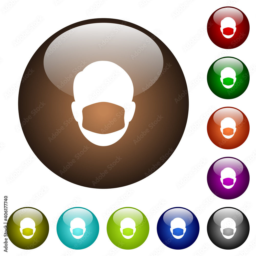 Face with medical mask color glass buttons Face with medical mask color glass buttons