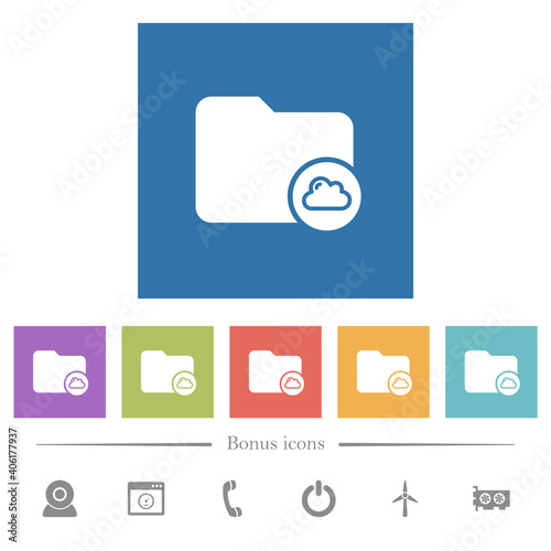 Cloud directory flat white icons in square backgrounds