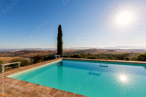 Swimming pool with a view  near San Quirico d Orcia  Val d Orcia  Tuscany  Italy